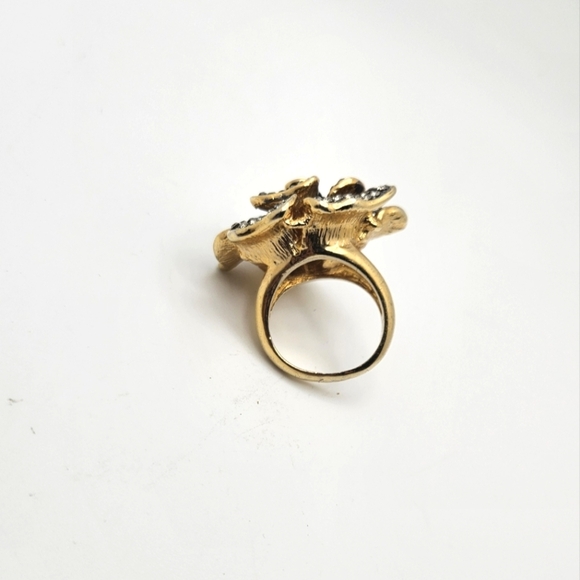 🆓️FREE ADD ON Floral Costume Fashion Gold Statement Ring Black Clear Rhinestone - Picture 9 of 9